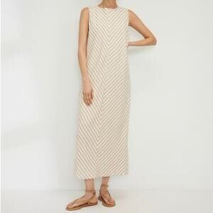 Everlane The Linen Bias Cut Chevron Maxi Sleevless Tan White Dress Bone/Caramel